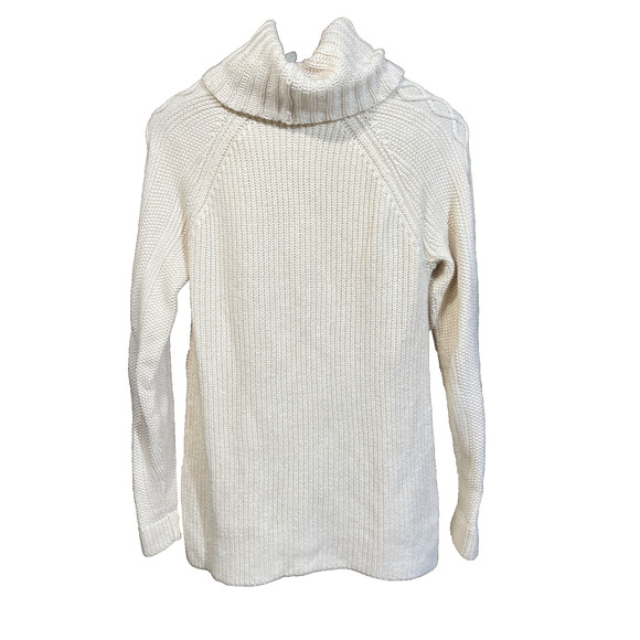 Talbots Cable Knit Turtleneck Fisherman Sweater Medium Wool Cashmere Cotton - Picture 2 of 8